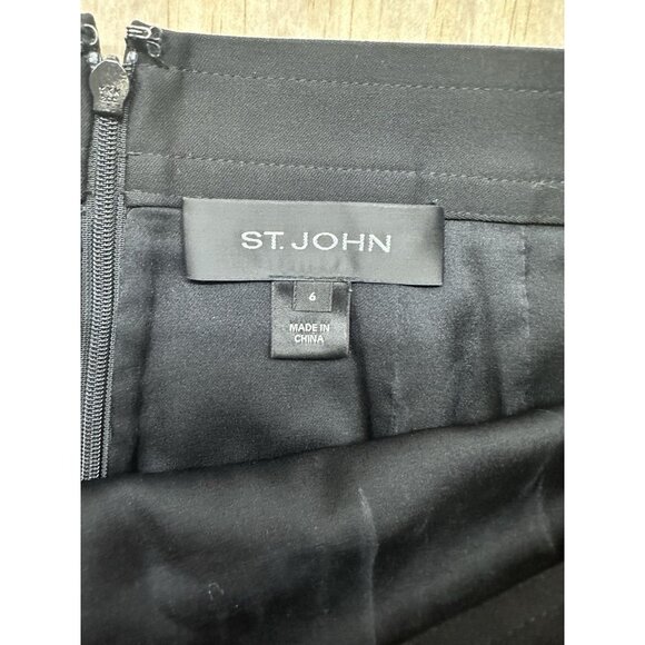 St John Wool Pencil Skirt Size 6 Black Silk Lined Stretch Knee Length Capsule - Picture 2 of 6